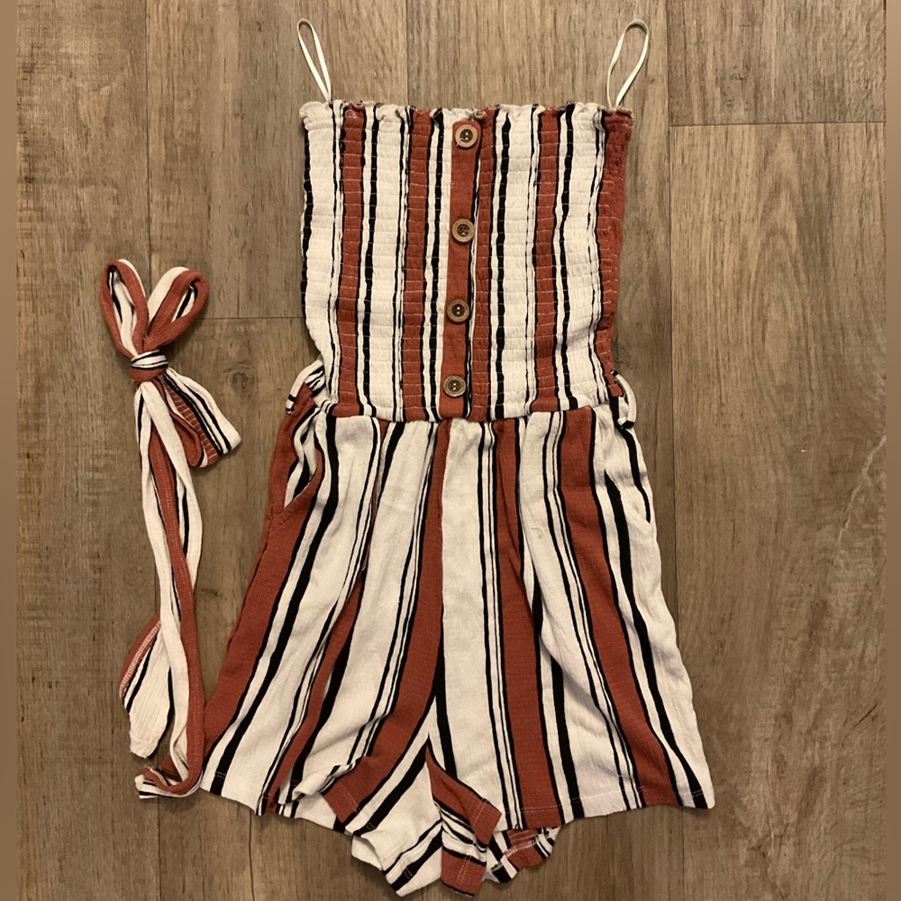 Strapless Stretchy Brown And White Striped Womens Romper Size Small